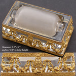Rare Antique French Louis XVI Revival Stamp Moistener / Stamp Wetter, Bronze Cased Glass
