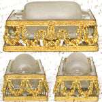 Rare Antique French Louis XVI Revival Stamp Moistener / Stamp Wetter, Bronze Cased Glass