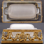 Rare Antique French Louis XVI Revival Stamp Moistener / Stamp Wetter, Bronze Cased Glass
