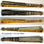 V RARE Early 19th Century French 16k-17k Gold-Mounted Brisé Fan c. 1810–1820, Jeweled and Hand Painted Vellum Leaf