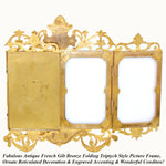 Antique French Victorian Era Gilt Bronze Triptych Style Quad Picture Frame, Carte de Visite Size
