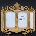 Antique French Victorian Era Gilt Bronze Triptych Style Quad Picture Frame, Carte de Visite Size