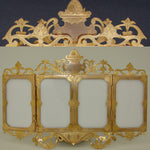 Antique French Victorian Era Gilt Bronze Triptych Style Quad Picture Frame, Carte de Visite Size