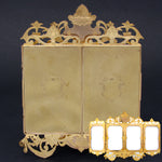 Antique French Victorian Era Gilt Bronze Triptych Style Quad Picture Frame, Carte de Visite Size