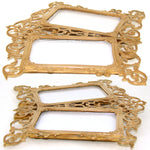 Antique French Gilt Bronze 8.25" Double Picture Frame, Ornate Reticulated & Easel Stand