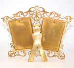 Antique French Gilt Bronze 8.25" Double Picture Frame, Ornate Reticulated & Easel Stand