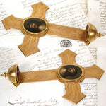 Antique French 10.5" Gilt Bronze Cross, Holy Water Font & HP Portrait of Christ on Porclelain