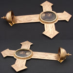 Antique French 10.5" Gilt Bronze Cross, Holy Water Font & HP Portrait of Christ on Porclelain