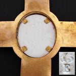 Antique French 10.5" Gilt Bronze Cross, Holy Water Font & HP Portrait of Christ on Porclelain