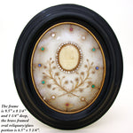 Lg Antique French Jeweled Relic, Agnus Dei Wax Medallion with Seed Pearls & Gilt Paperolle
