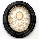 Lg Antique French Jeweled Relic, Agnus Dei Wax Medallion with Seed Pearls & Gilt Paperolle
