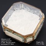 Antique French Napoleon III 6.5" Jewel Casket, Intaglio Etched Thick Beveled Glass Panels