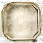 Antique French Napoleon III 6.5" Jewel Casket, Intaglio Etched Thick Beveled Glass Panels