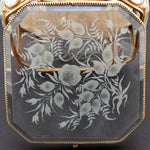 Antique French Napoleon III 6.5" Jewel Casket, Intaglio Etched Thick Beveled Glass Panels