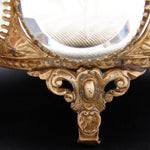 Antique French Napoleon III 6.5" Jewel Casket, Intaglio Etched Thick Beveled Glass Panels