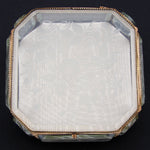 Antique French Napoleon III 6.5" Jewel Casket, Intaglio Etched Thick Beveled Glass Panels