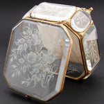 Antique French Napoleon III 6.5" Jewel Casket, Intaglio Etched Thick Beveled Glass Panels
