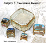 Antique French Napoleon III 6.5" Jewel Casket, Intaglio Etched Thick Beveled Glass Panels