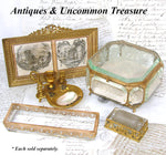 Antique French Napoleon III 6.5" Jewel Casket, Intaglio Etched Thick Beveled Glass Panels