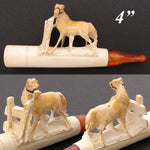 Antique Victorian Carved Meerschaum Cheroot or Cigar Holder, a Horse Tethered to Fence