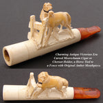 Antique Victorian Carved Meerschaum Cheroot or Cigar Holder, a Horse Tethered to Fence