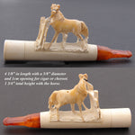 Antique Victorian Carved Meerschaum Cheroot or Cigar Holder, a Horse Tethered to Fence