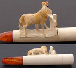 Antique Victorian Carved Meerschaum Cheroot or Cigar Holder, a Horse Tethered to Fence