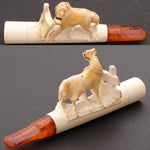 Antique Victorian Carved Meerschaum Cheroot or Cigar Holder, a Horse Tethered to Fence