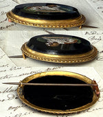 Antique Victorian Era Italian Curly Micro Mosaic Spaniel in 18k Gold Brooch Mount, Grand Tour Souvenir in Box
