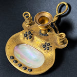 Antique French Gilt Brass & Mother of Pearl Chamberstick, "Bougeoir de Voyage", Coiled Snakes