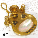 Antique French Gilt Brass & Mother of Pearl Chamberstick, "Bougeoir de Voyage", Coiled Snakes