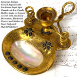 Antique French Gilt Brass & Mother of Pearl Chamberstick, "Bougeoir de Voyage", Coiled Snakes