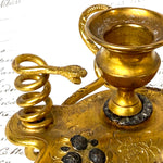 Antique French Gilt Brass & Mother of Pearl Chamberstick, "Bougeoir de Voyage", Coiled Snakes