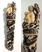 Unique Large Carved Antler with Figural Hunting Scenes, Black Forest Needle Case or Match Vesta