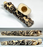 Unique Large Carved Antler with Figural Hunting Scenes, Black Forest Needle Case or Match Vesta