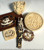 Unique Large Carved Antler with Figural Hunting Scenes, Black Forest Needle Case or Match Vesta