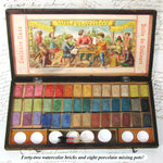 Antique Watercolor Aquarelle Painting Artist's Set, Unique Black Forest Style Carved Box