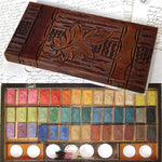 Antique Watercolor Aquarelle Painting Artist's Set, Unique Black Forest Style Carved Box