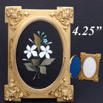 Antique Italian Victorian Era Pietra Dura & Gilt Bronze 4.25" Picture Frame, Floral Inlay
