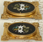 Antique Italian Victorian Era Pietra Dura & Gilt Bronze 4.25" Picture Frame, Floral Inlay