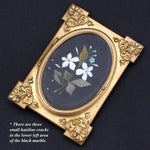 Antique Italian Victorian Era Pietra Dura & Gilt Bronze 4.25" Picture Frame, Floral Inlay