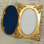 Antique Italian Victorian Era Pietra Dura & Gilt Bronze 4.25" Picture Frame, Floral Inlay