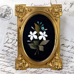 Antique Italian Victorian Era Pietra Dura & Gilt Bronze 4.25" Picture Frame, Floral Inlay