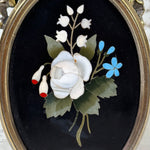 Antique Italian Victorian Era Pietra Dura & Gilt Bronze 4.5" Picture Frame, Floral Inlay