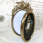 Antique Italian Victorian Era Pietra Dura & Gilt Bronze 4.5" Picture Frame, Floral Inlay