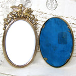 Antique Italian Victorian Era Pietra Dura & Gilt Bronze 4.5" Picture Frame, Floral Inlay