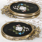 Antique Italian Victorian Era Pietra Dura & Gilt Bronze 4.5" Picture Frame, Floral Inlay