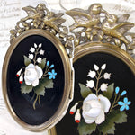 Antique Italian Victorian Era Pietra Dura & Gilt Bronze 4.5" Picture Frame, Floral Inlay