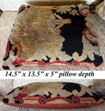 Antique Figural Pastoral French Needlepoint Made up as a Throw Pillow, Feather and Down Fill