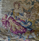 Antique Figural and Pastoral French Needlepoint Fragment is a Petit Throw Pillow, Down and Feather Fill